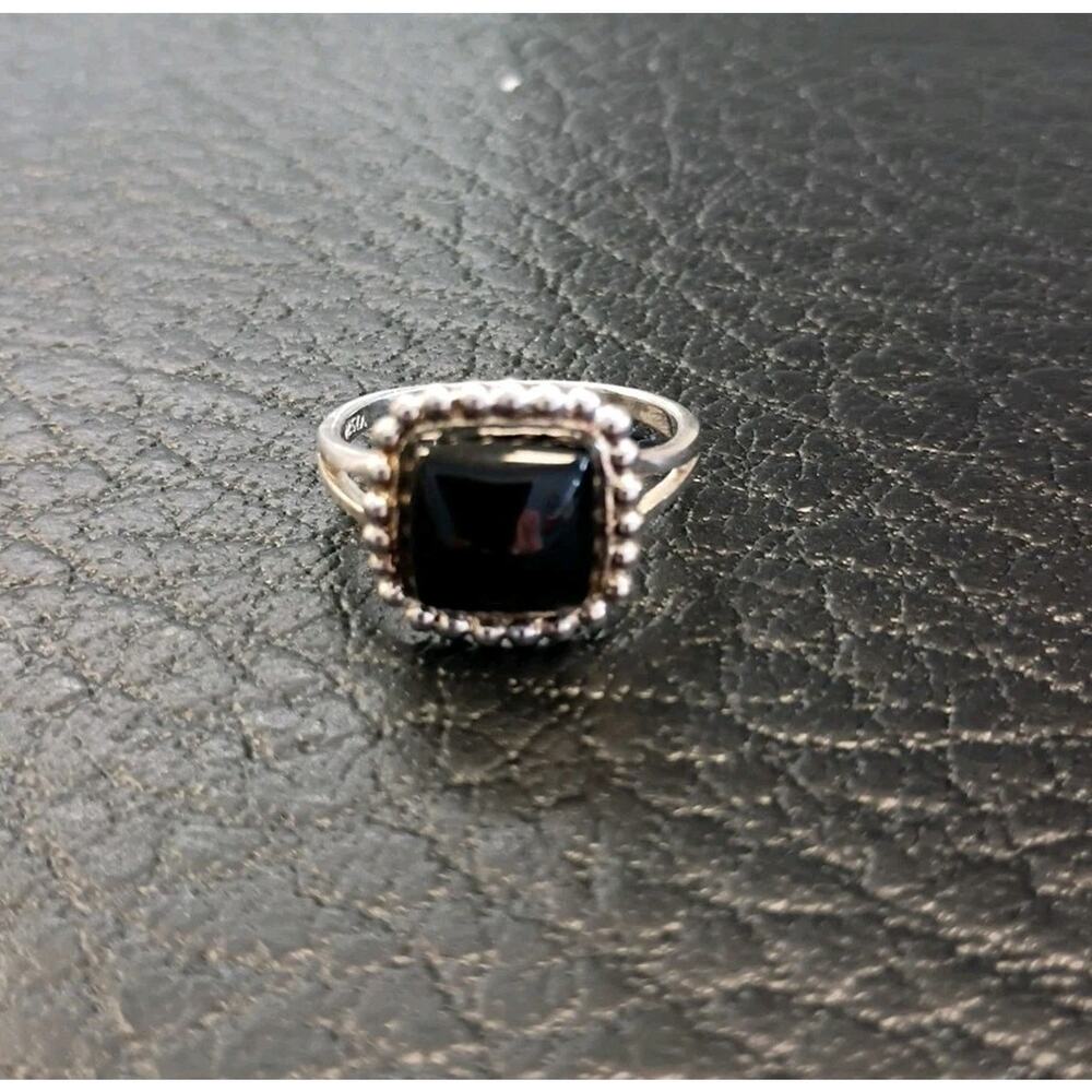 Sterling Silver 925 LA Black Onyx 10X10mm Cabochon Ring Size 9 Vintage
